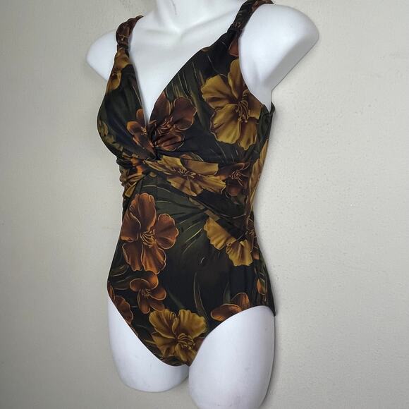 Miraclesuit Pandora Brown Floral Swimsuit One-Piece Bathing‎ Swimming Size 8 - Picture 9 of 12